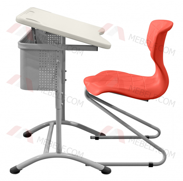 Школьный стол с наклонной столешницей ШСТ15 и стильный стул ШС13, белый и оранжевый