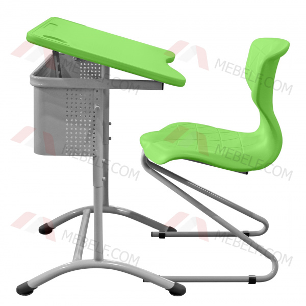 Школьный стол с наклонной столешницей ШСТ15 и стильный стул ШС13, зеленый