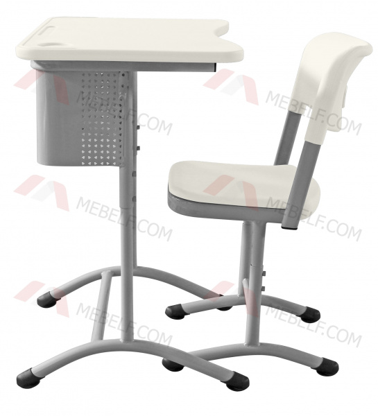 Школьный стол с перфорированным экраном ШСТ13 и стул ШС01, белый