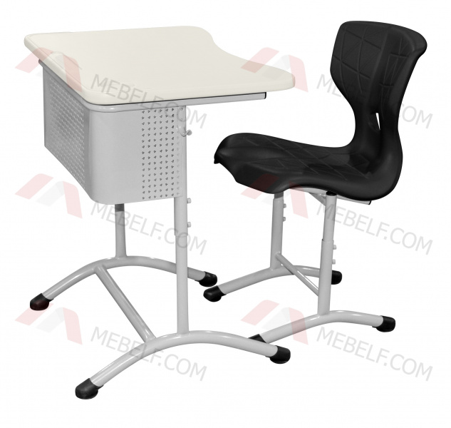 Школьный стол с перфорированным экраном ШСТ13 и стул ШС10, черный и белый