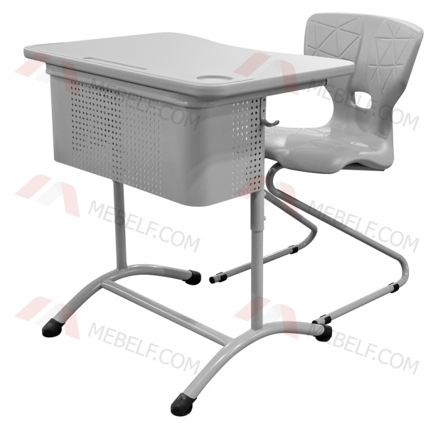 Школьный стол с перфорированным экраном ШСТ13 и стильный школьный стул ШС13, серый