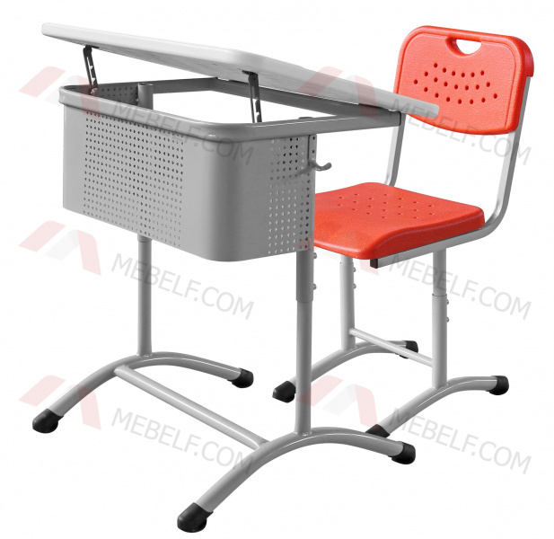 Школьный стол с наклонной столешницей ШСТ15 и стул ШС02, серый и красный
