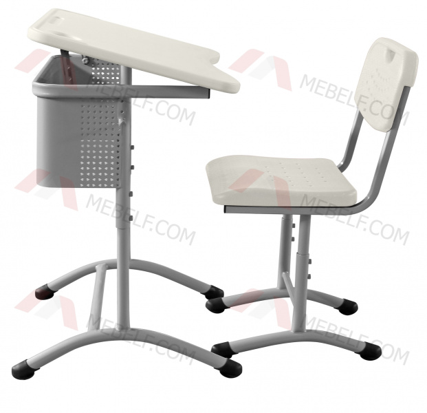 Школьный стол с наклонной столешницей ШСТ15 и стул ШС02, белый